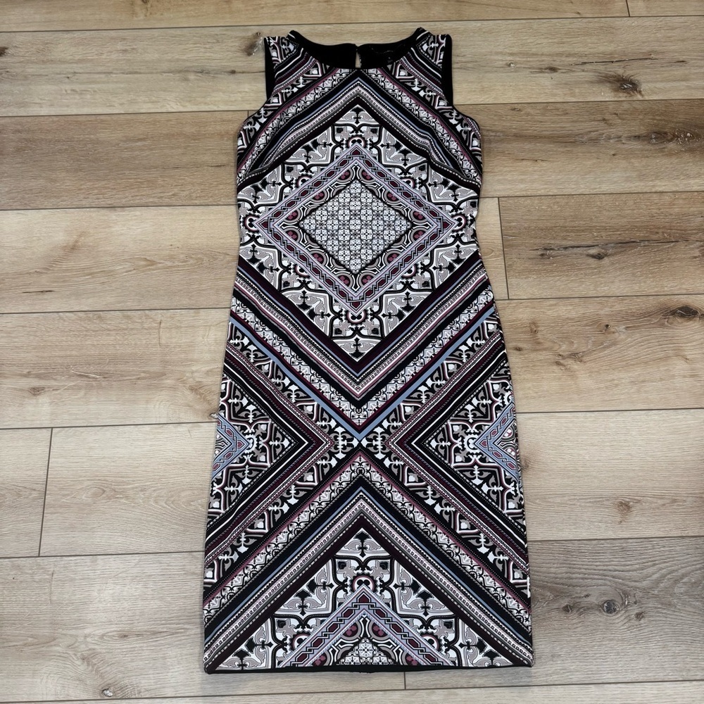 White House Black Market sleeveless midi dress geometric patterns multi color S. - Picture 2 of 15